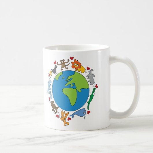 Mug Peace And Love Cute Cartoon Animaux du monde (Droite)
