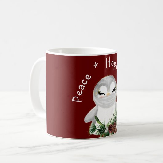 Mug Peace Hope Joy Pingouin masqué (Devant gauche)