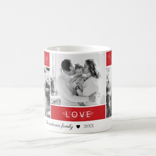 Mug Peace Joy Love 3 Photo Collage Script Red Holiday (Centre)