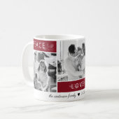 Mug Peace Joy Love Photo Collage Script Maroon Holiday (Devant gauche)