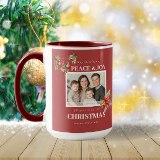 Mug Peace Joy Red Poinsettia Family Photo Christmas