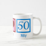 Mug Peace Love 50 mignon 50e anniversaire<br><div class="desc">Un joli 50e anniversaire ou joli cadeau 50e anniversaire en bleu. Peace Love 50.</div>