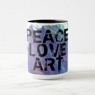 Mug PEACE LOVE ART type + arrière - plan de peinture  