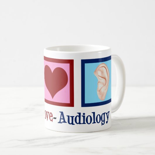 Mug Peace Love Audiology Mignonne audiologiste (Devant droit)