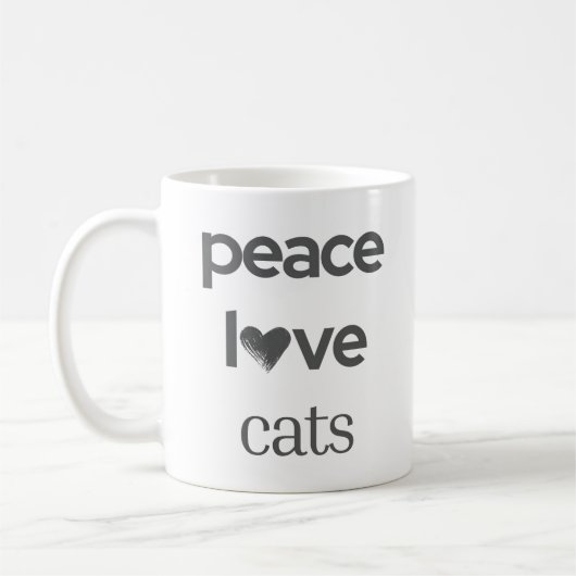 Mug Peace Love Cats | Cat Mom Lover Modern Statement (Gauche)