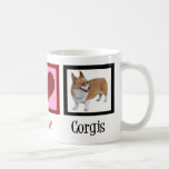 Mug Peace Love Corgi photo<br><div class="desc">Un joli cadeau de Noël pour les propriétaires de corgi avec un joli signe de paix vert, le coeur rouge et un beau chien de corgi pembroke.</div>