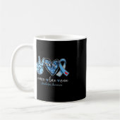 Mug Peace love cure bleu ruban de sensibilisation au d (Gauche)