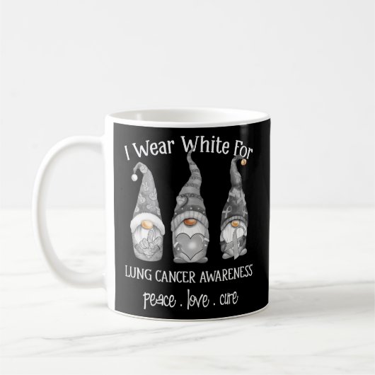 Mug Peace Love Cure I Wear White Gnome Cancer du poumo (Gauche)