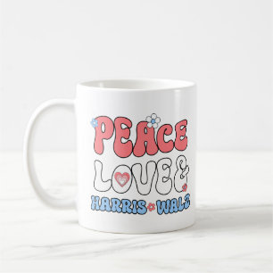 Mug Peace Love et Harris Walz Retro Hippie Style