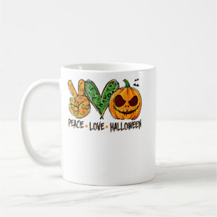 Mug Peace Love Halloween Leopard Citrouille Happy Hall