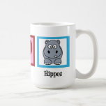 Mug Peace Love Hippopotame<br><div class="desc">Un joli cadeau hippo avec un joli signe de paix vert,  le coeur,  et un adorable hippopotame de dessin animé. Peace Love Hippopotames.</div>