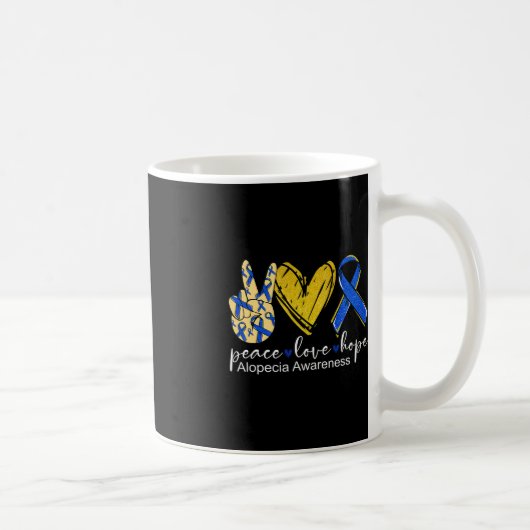 Mug Peace Love Hope Alopecia Awareness Bleu Ruban (Droite)