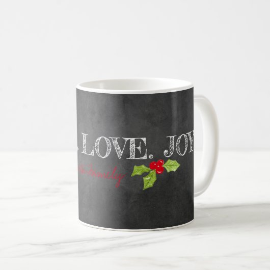 Mug Peace Love Joy Nom de famille Holly Chalkboard (Devant droit)
