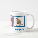 Mug Peace Love Kangaroo<br><div class="desc">Un signe de paix,  un coeur,  et un kangourou mignon. J'adore les beaux cadeaux d'animaux australiens. Peace Love Kangaroos.</div>