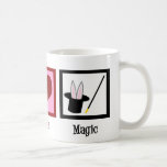 Mug Peace Love Magic Cute Magicien<br><div class="desc">Ce joli cadeau de magicien comporte un signe de paix, le coeur, et des oreilles de lapin qui sortent du casquette d'un drôle de magicien et une baguette. Peace Love Magic.</div>