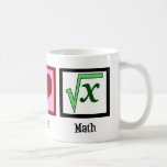 Mug Peace Love Math<br><div class="desc">Quelle est la racine carré de x ? Je suis doué pour résoudre des problèmes de maths. Je suis un peu geek en maths.</div>