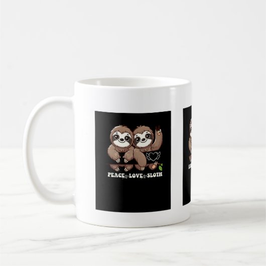 Mug Peace Love Sloth adorables animaux (Gauche)