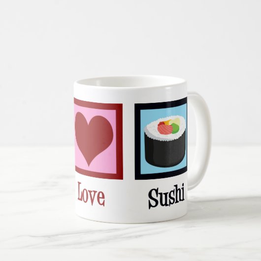 Mug Peace Love Sushi (Devant droit)
