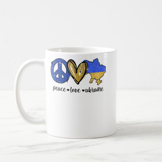 Mug Peace, Love, Ukraine Ukrainian Flag I Stand With U (Gauche)