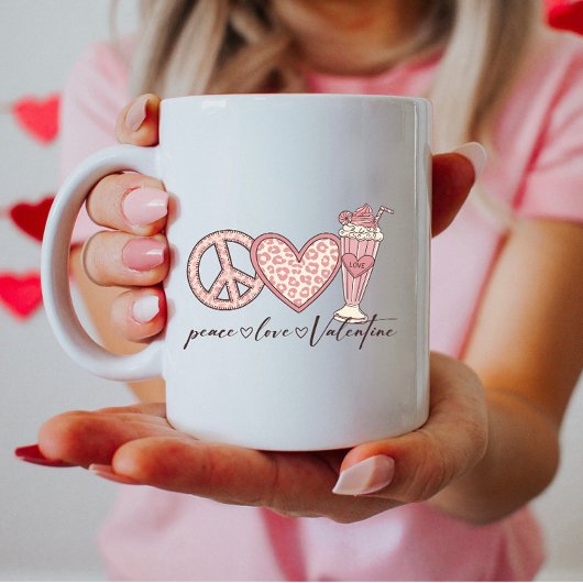 Mug Peace Love Valentine, Retro Milkshake