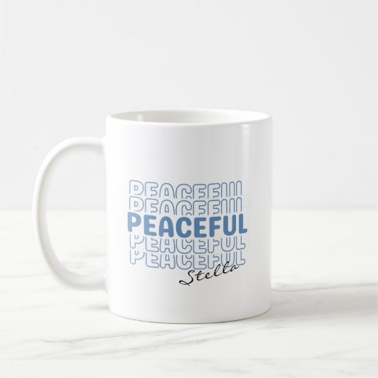 Mug Peaceful Blue Wavy Retro Custom Name Text Coffee M (Gauche)