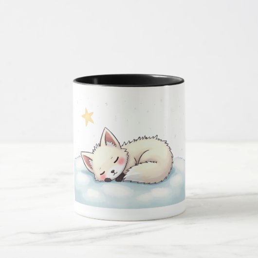 Mug Peaceful Kawaii Arctic Fox Starry Night Winter (Centre)