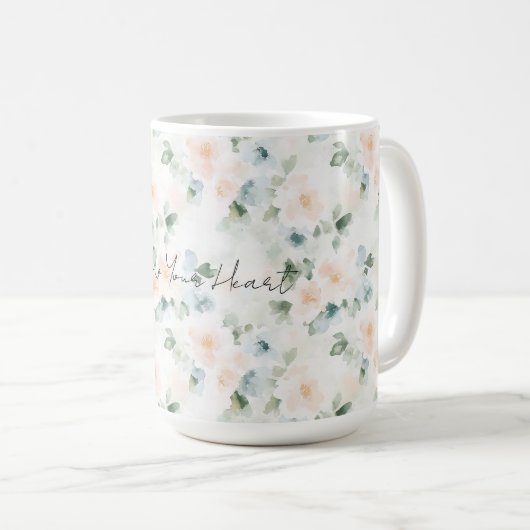 Mug Peach Blue Flowers (Devant droit)