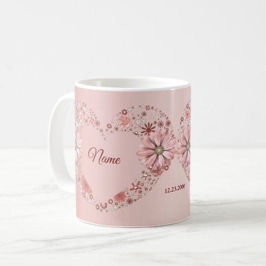Mug Peach Floral Heart Modern wedding Gift (Devant gauche)