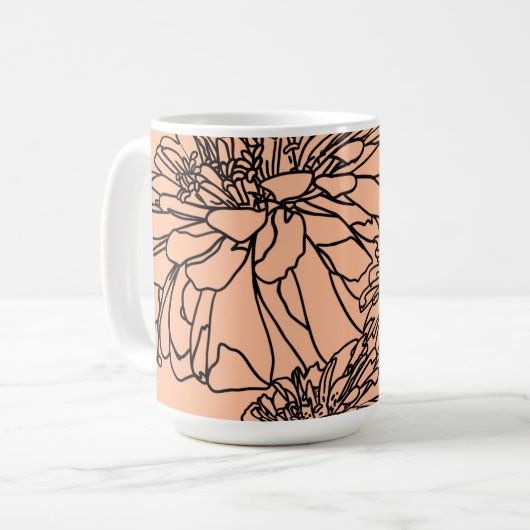 Mug Peach fuzz simple ligne noire dessin floral (Devant gauche)