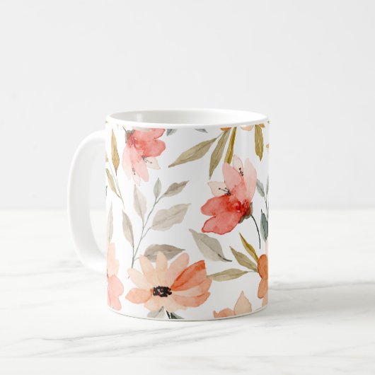 Mug Peach Pink Botanal Floral Pattern (Devant gauche)