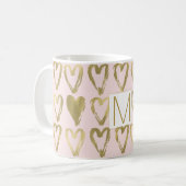 Mug Peach rose et Gold Hearts Monogramme (Devant gauche)