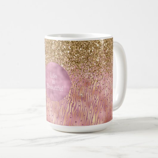 Mug Peach rose Glitzy Gold Parties scintillant Sparkle (Devant droit)