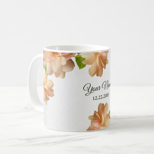 Mug Peach Roses Floral Silver Glitter Wedding Party (Devant gauche)
