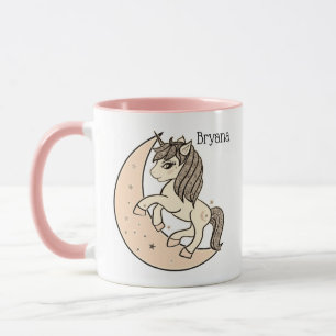 Mug Peachy Blush Rose Céleste Lune & Étoiles Unicorne