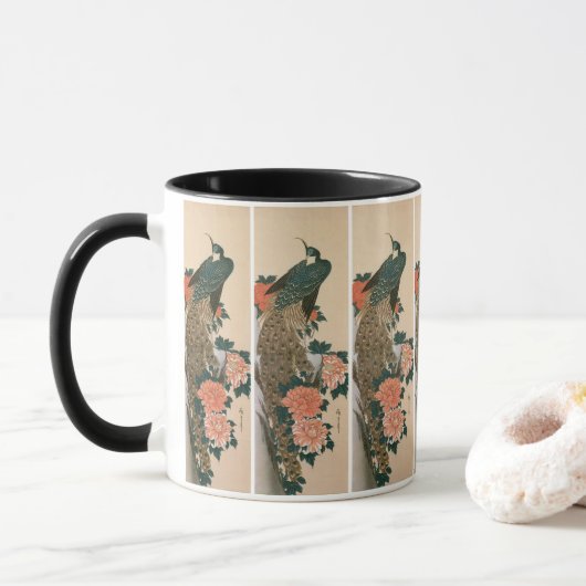 Mug Peacock and Peonies de Hiroshige, Art japonais (Avec donut)