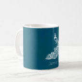 Mug Peacock blanc sur Turquoise chic élégant personnal (Devant gauche)