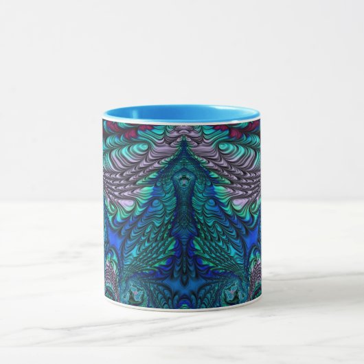 Mug PEACOCK bleu vert fractal ~ (Centre)