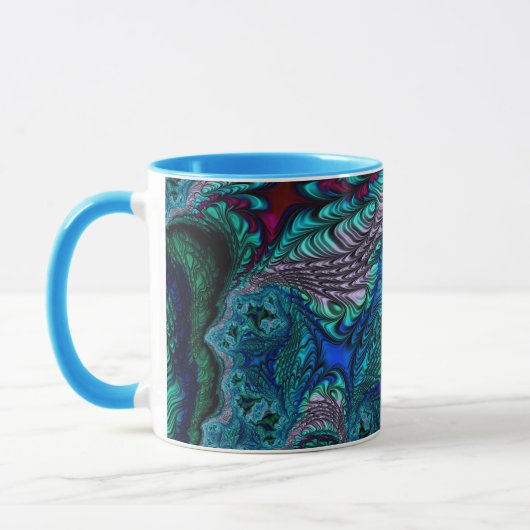 Mug PEACOCK bleu vert fractal ~ (Gauche)