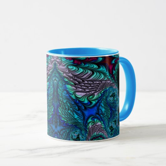 Mug PEACOCK bleu vert fractal ~ (Devant droit)