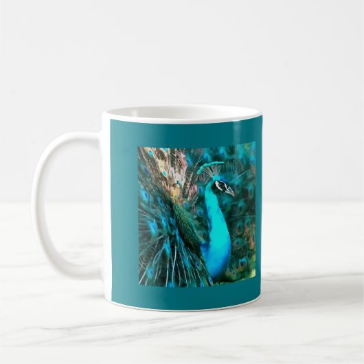 Mug Peacock Bleu Vibrant Avec Queue Fissée (Gauche)