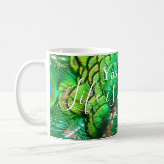 Mug Peacock Blue Green Feather Texture Vibes d'été (Gauche)