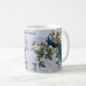 Mug Peacock Ephemera Elégant Bleu Vintage Graphisme Ar (Devant droit)