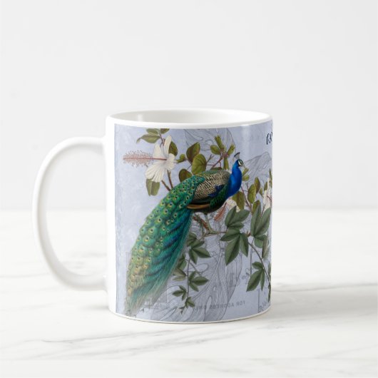 Mug Peacock Ephemera Elégant Bleu Vintage Graphisme Ar (Gauche)