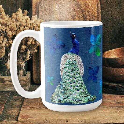 Mug Peacock et fleurs bleues avec poème inspirant