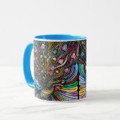 Mug Peacock étonnant en Huichol Style Art (Devant gauche)