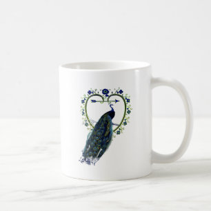 Mug Peacock étonnant et cadre de fleur de coeur orné