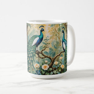 Mug Peacock Golden Turquoise Floral Jungle