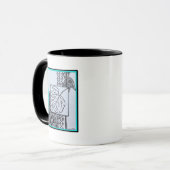Mug Peacock & Leaf Blk & Whit Ink Turquoise Border (Devant gauche)