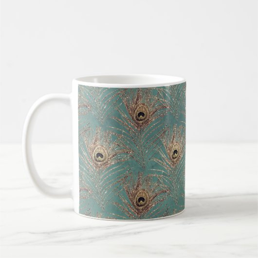 Mug Peacock motif parties scintillant or turquoise élé (Gauche)