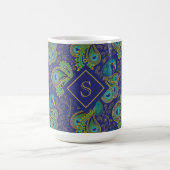 Mug Peacock Paisley Royal Blue Monogram (Centre)